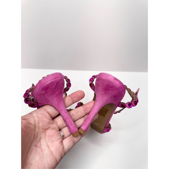 Charles David Sandals Ladies Size 5 Pink Rhinestones Suede Ankle Strap Heels - Picture 9 of 10